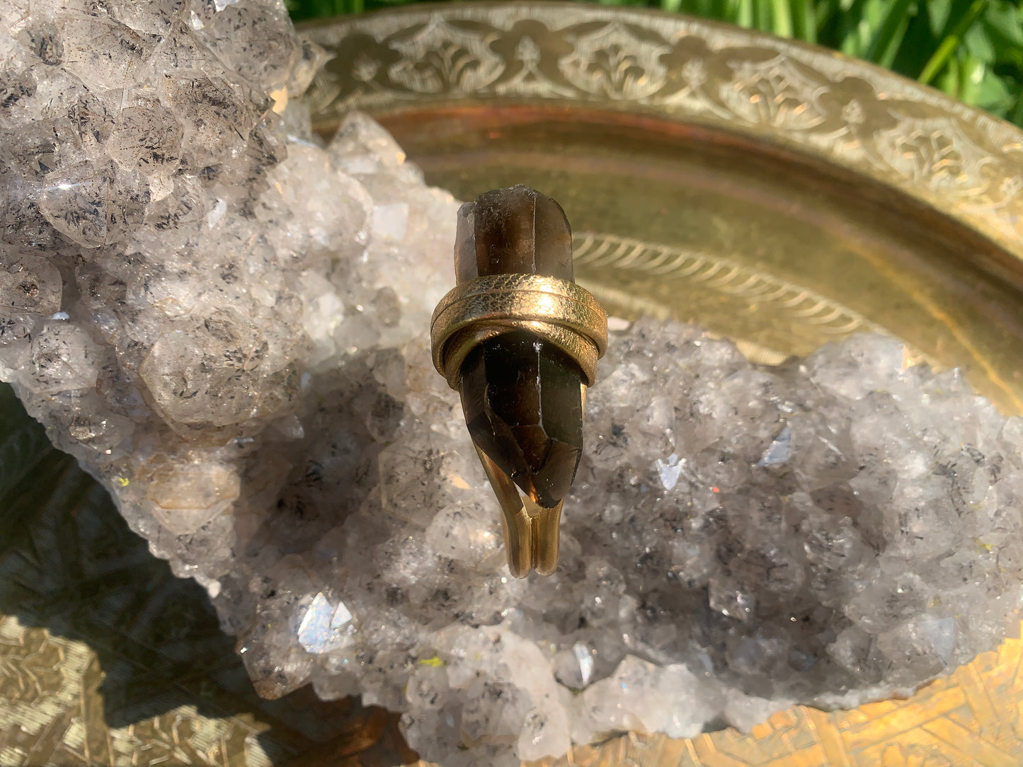 Smokey Quartz open eye Brass Cuff