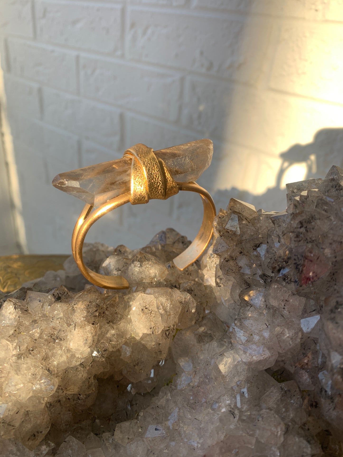 Smokey Quartz open-eye Brass cuff
