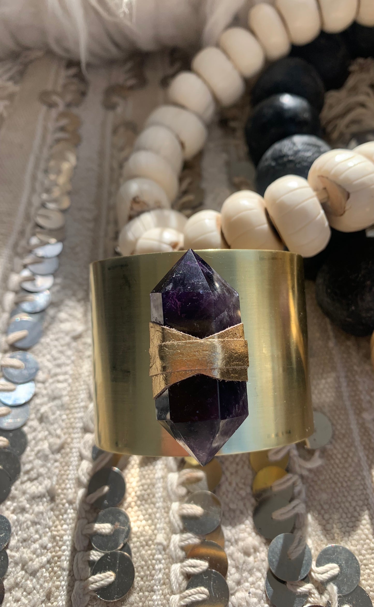 Double Terminated Amethyst 2in Brass cuff