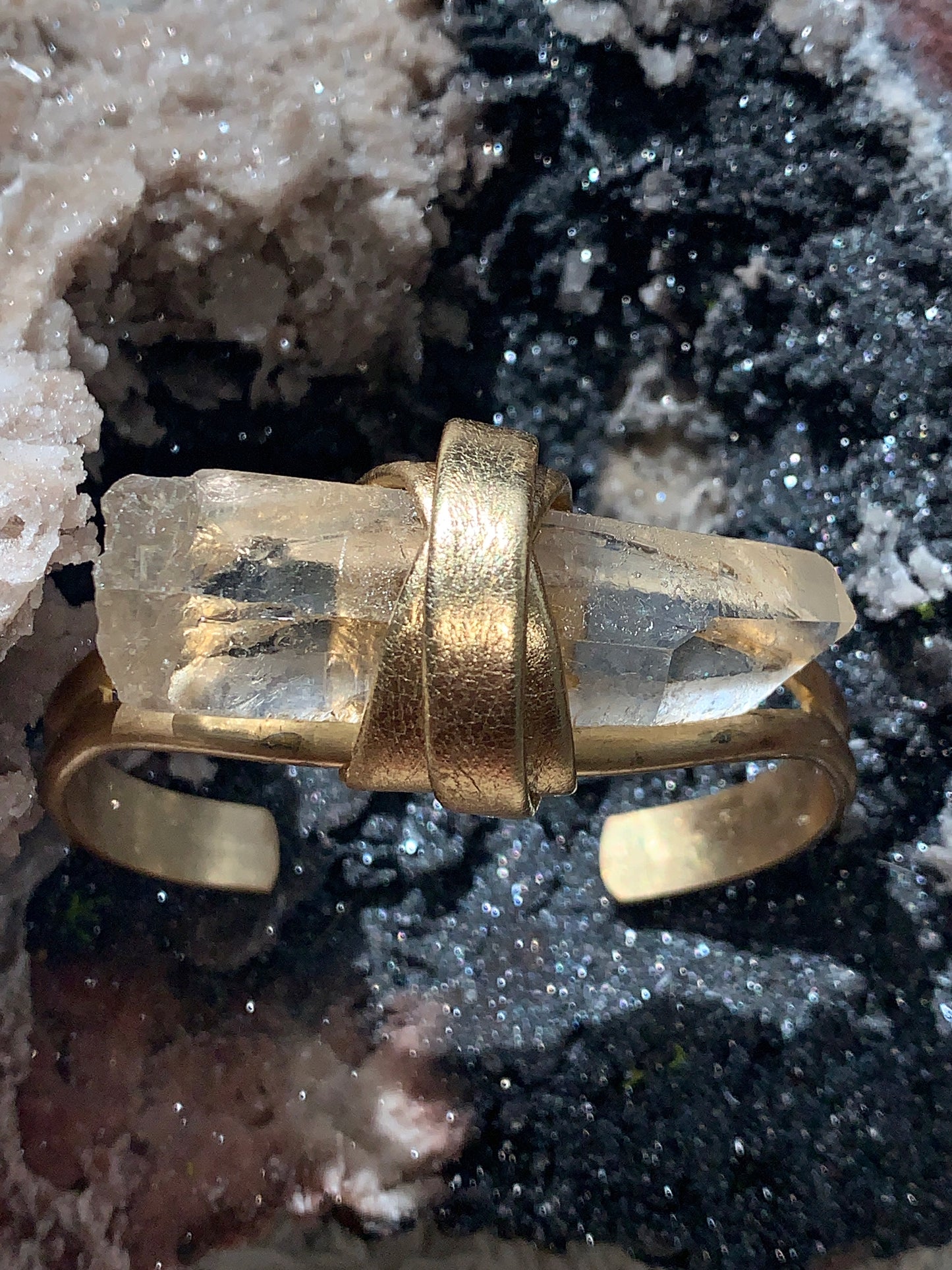 Champagne Tangerine Quartz open eye brass cuff
