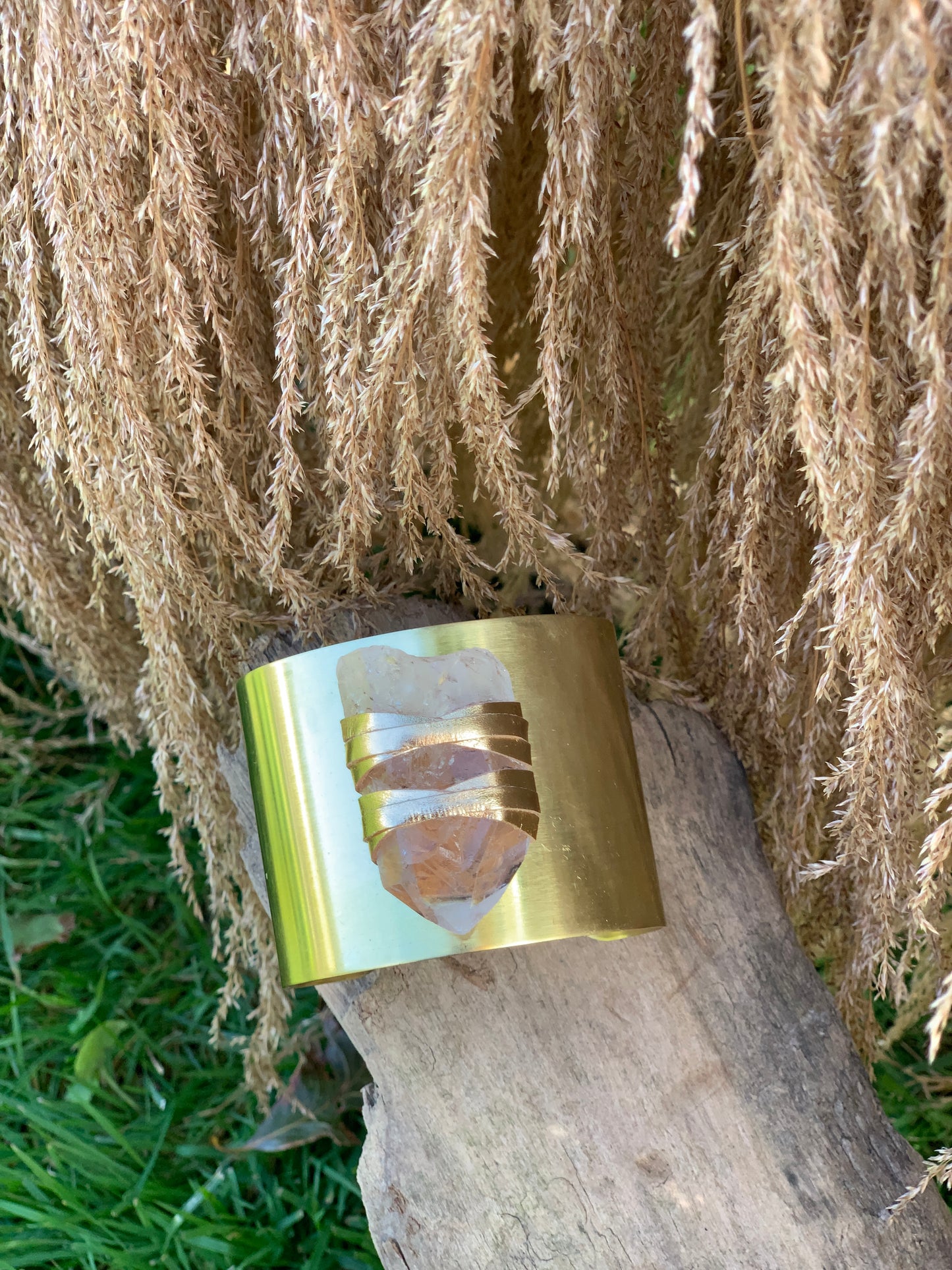 Clear Quartz 2in Brass Cuff