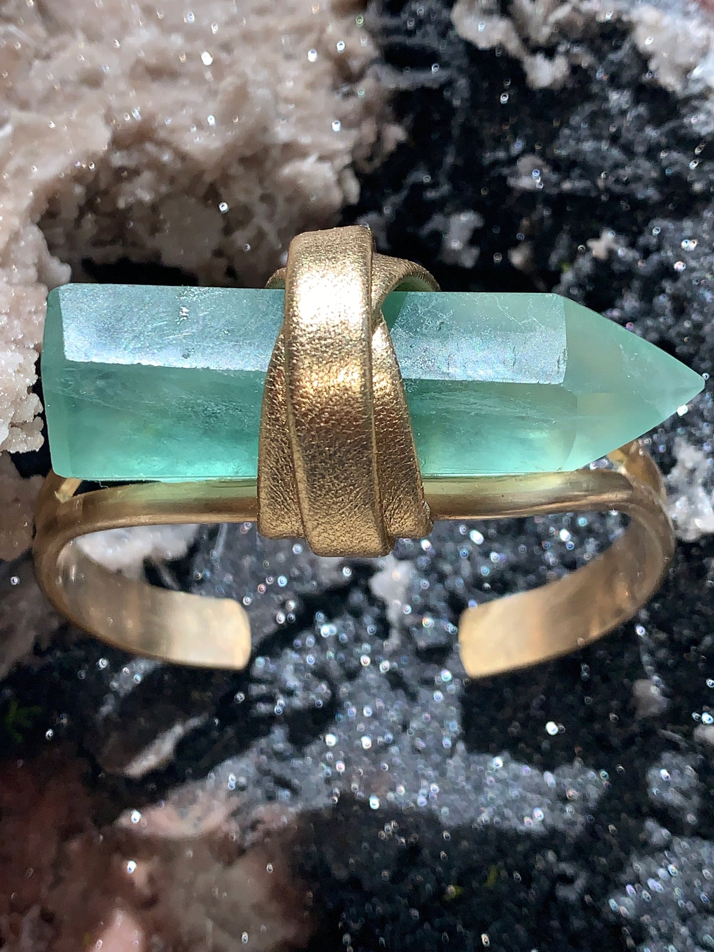 Green Fluorite open eye Brass Cuff