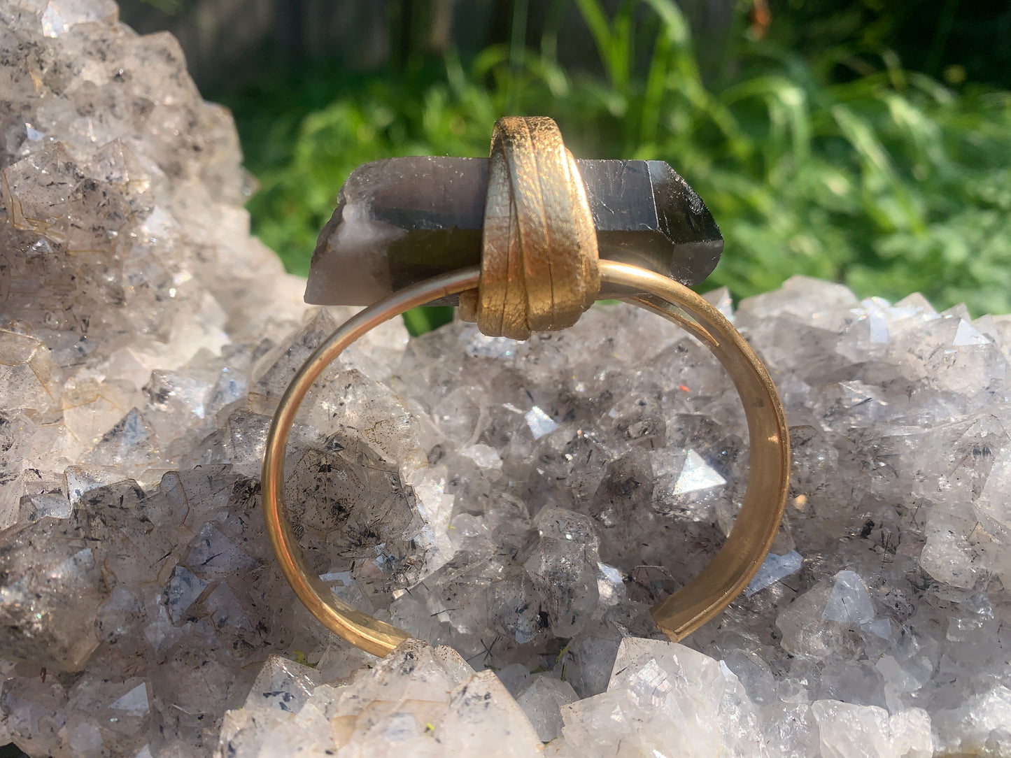 Smokey Quartz open eye Brass Cuff